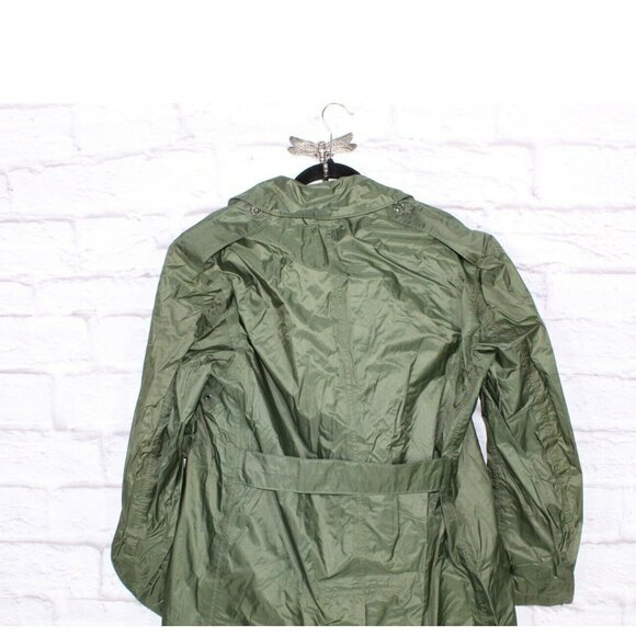 Nylon Green Rubber Coated Button Down Lined Long Raincoat Size 38 - Picture 7 of 10